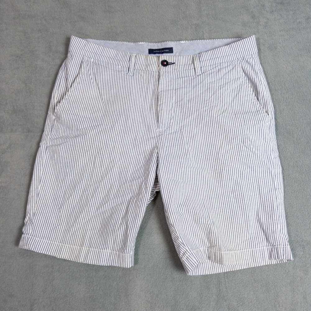 Tommy Hilfiger Shorts Mens 34 Blue White Good Seersucker Striped Chino
